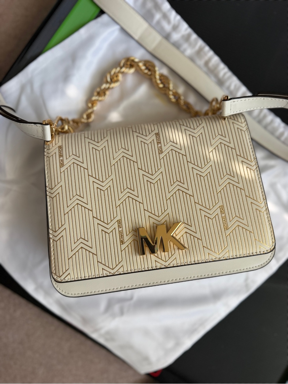 NWT RARE Michael Kors Mott Metallic Deco Chevron Crossbody Shoulder Bag